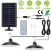 Solar Shed Lights Dual Lighting Heads Dimmable Timing Auto Sensor Turn Off Hanging Lamp IP65 Waterproof Remote Control Pendant Light For Garden Patio