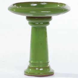 Green Glazed Ceramic Outdoor Patio Garden Birdbath