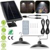 Solar Shed Lights Dual Lighting Heads Dimmable Timing Auto Sensor Turn Off Hanging Lamp IP65 Waterproof Remote Control Pendant Light For Garden Patio