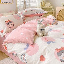 Cotton Duvet Cover Sheet Dormitory Three Piece Bedding Set (Option: Princess Peach-1.5M Flat Sheet 4PCS Set)