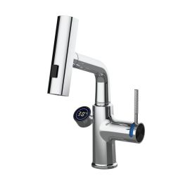 Pull-out Mixer For Hot And Cold Water Basin With Digital Display (Option: Chrome-Digital)