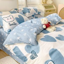 Cotton Duvet Cover Sheet Dormitory Three Piece Bedding Set (Option: Bobo Bear-1.2M Flat Sheet 3PCS Set)