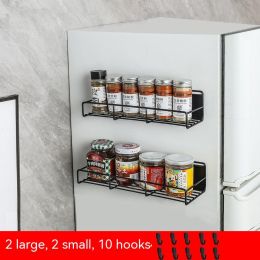 Kitchen Punch-free Magnetic Suction Refrigerator Shelf (Option: 2 Big 2 Small 10 Hooks Boxed)