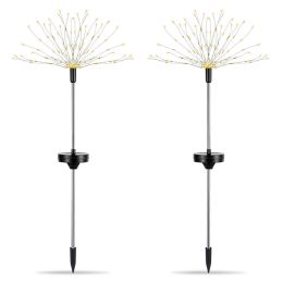 2Pcs Solar Powered Starburst Lights 240 LEDs Firework Lamp Garden Path Decor Lights (Option: 2PcsFireworkLightWarm)