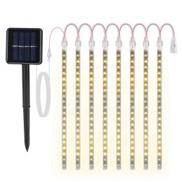 Solar Powered Meteor Shower String Lights 9.84FT Falling Raindrop Tube Lamp Water Resistant Decorative Lights For Tree Home Garden Parties (Option: SolarMeteorTubeStringLightWarmWhite)
