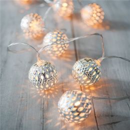 LED Fairy Garland Hollow wrought iron Ball (Option: Silver-White 2meters 10lights)