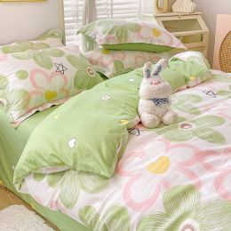 Cotton Duvet Cover Sheet Dormitory Three Piece Bedding Set (Option: Flower Language-2.0M Flat Sheet 4PCS Set)