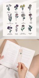 Hollow Out Colorful Birthday Flower Drop Oil Bookmark (Option: Rose Gold-April)