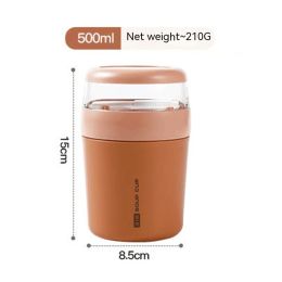 316 Stainless Steel Breakfast Cup With Cover Spoon (Option: 500ml orange plastic)