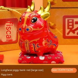 Dragon Fortune Creative Country Tide Dragon Ornaments (Option: Red Coin Bank Large)