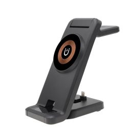 Three-in-one Wireless Folding Vertical Stand Desktop Magnetic Charger (Option: Black-Punk)