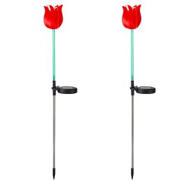 2Pcs Solar Powered Tulip Garden Light Wind Mill Waterproof Landscape Stake Lamp Decorative Lawn Lights For Yard Driveway Walkway Patio (Option: GardenLightRed)