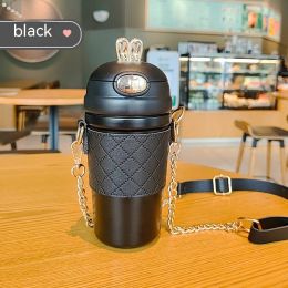Stainless Steel Cup Bounce Cup With Straw (Option: Black-500ml)