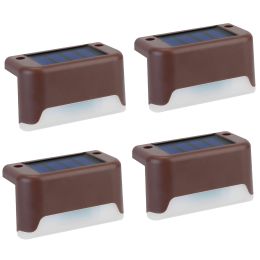 4Pcs Solar Powered LED Step Lights Outdoor IP55 Waterproof Dusk To Dawn Sensor Fence Lamps For Stairs Yard Railing (Option: DeckLightBrownWhite)
