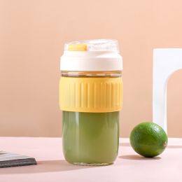 Glass Lid Straw Coffee Cup (Option: Yellow Non Slip Cover-Double Drink Cup 02)
