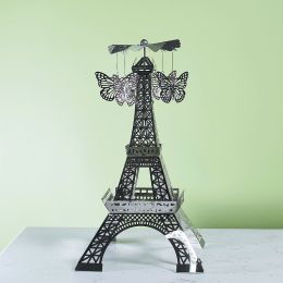 Paris Tower Aromatherapy Revolving Scenic Lantern Rotating Candlestick (Option: Silver Butterfly Ornaments)
