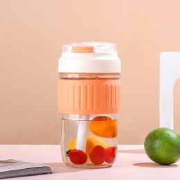 Glass Lid Straw Coffee Cup (Option: Pink Non Slip Cover-Double Drink Cup 02)