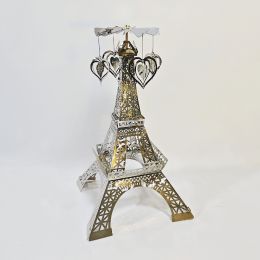 Paris Tower Aromatherapy Revolving Scenic Lantern Rotating Candlestick (Option: Silver Love Ornaments)