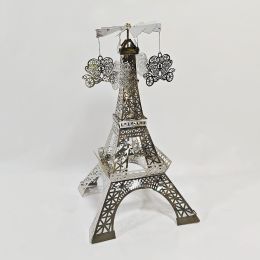 Paris Tower Aromatherapy Revolving Scenic Lantern Rotating Candlestick (Option: Silver Carriage Ornaments)