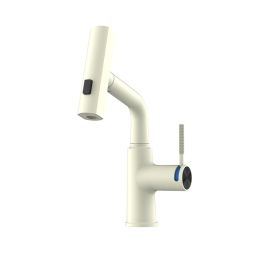 Pull-out Mixer For Hot And Cold Water Basin With Digital Display (Option: Creamy White-General)