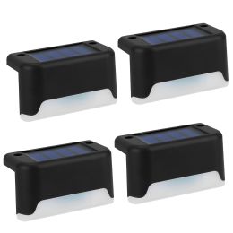 4Pcs Solar Powered LED Step Lights Outdoor IP55 Waterproof Dusk To Dawn Sensor Fence Lamps For Stairs Yard Railing (Option: DeckLightBlackWarm)