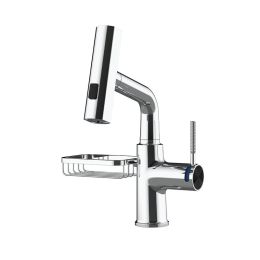 Pull-out Mixer For Hot And Cold Water Basin With Digital Display (Option: Chrome-Soap Basket)
