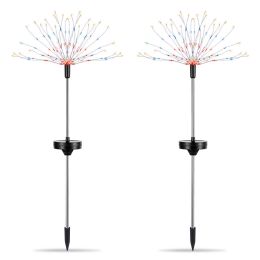 2Pcs Solar Powered Starburst Lights 240 LEDs Firework Lamp Garden Path Decor Lights (Option: 2PcsFireworkLightColor)