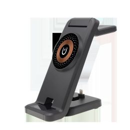 Three-in-one Wireless Folding Vertical Stand Desktop Magnetic Charger (Option: Black-Snowflake Punk)