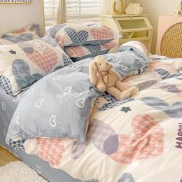 Cotton Duvet Cover Sheet Dormitory Three Piece Bedding Set (Option: Walking Time-1.8M Fitted Sheet 4PCS Set B)