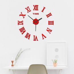 Acrylic Luminous Wall Clock Punch-free Wall Sticker (Option: Red-60to90cm Stereo)